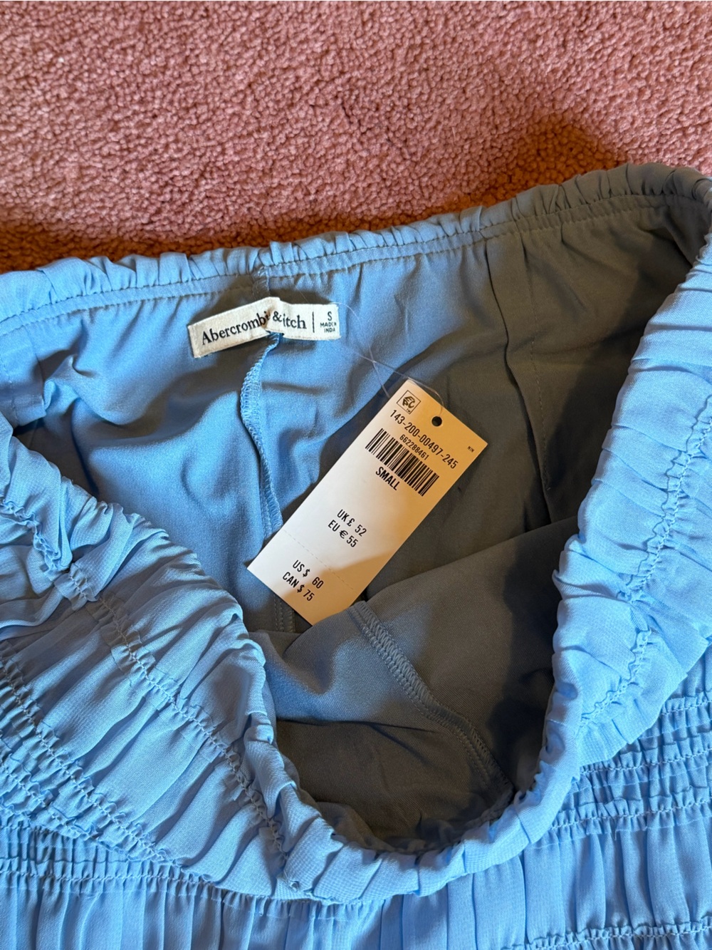 Smocked Light Blue Mini Skirt - Picture 3 of 5